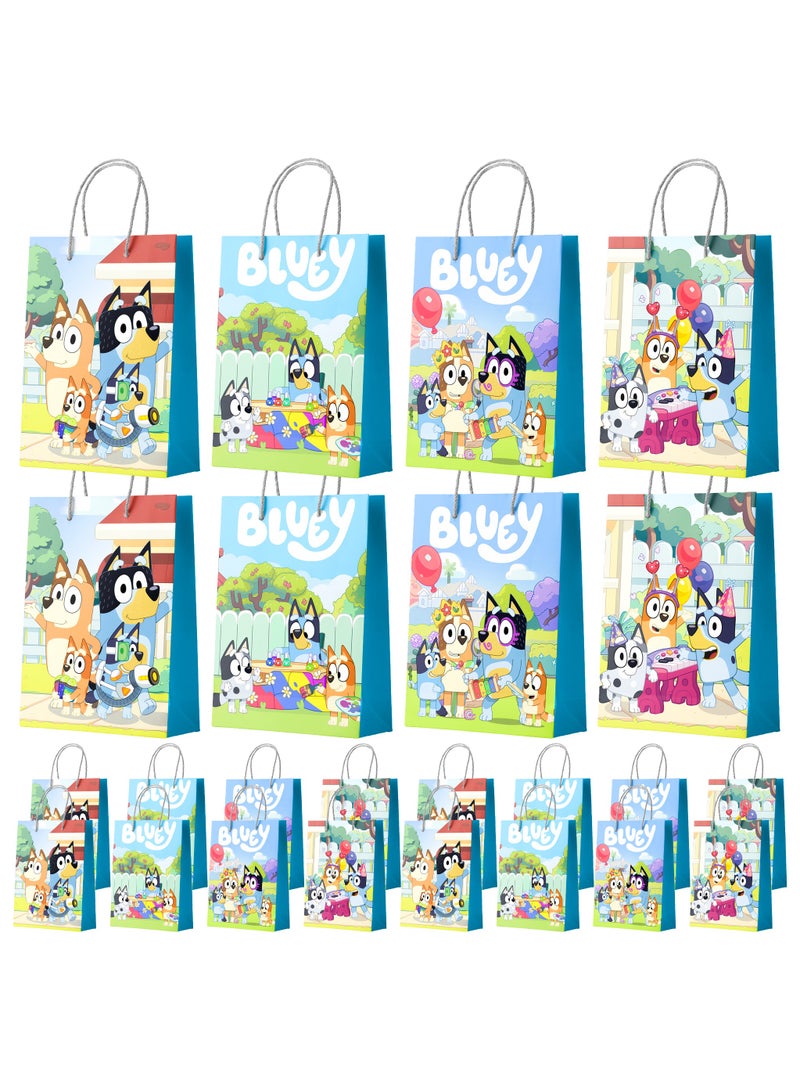 ILovhaprty Bluey Party Gift Bags, 16 Pcs Bluey Gift Paper Bag Set - Bluey Gift Bags, Bluey Party Bags and Bluey Gift Bags for Bluey Party Decorations and Bluey Birthday Decorations - Image 1
